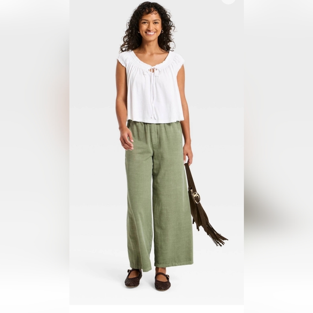 Universal Thread Pull On High Rise Straight Leg Ankle Pants Olive Large